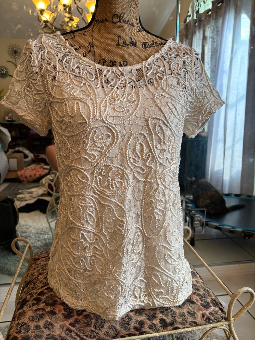 Rafaella Ivory Beaded Short-Sleeve Blouse